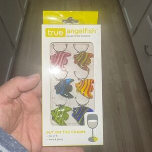True Angelfish Glass Wine Charms Set of 6 Assorted Colors Unique Fish Design